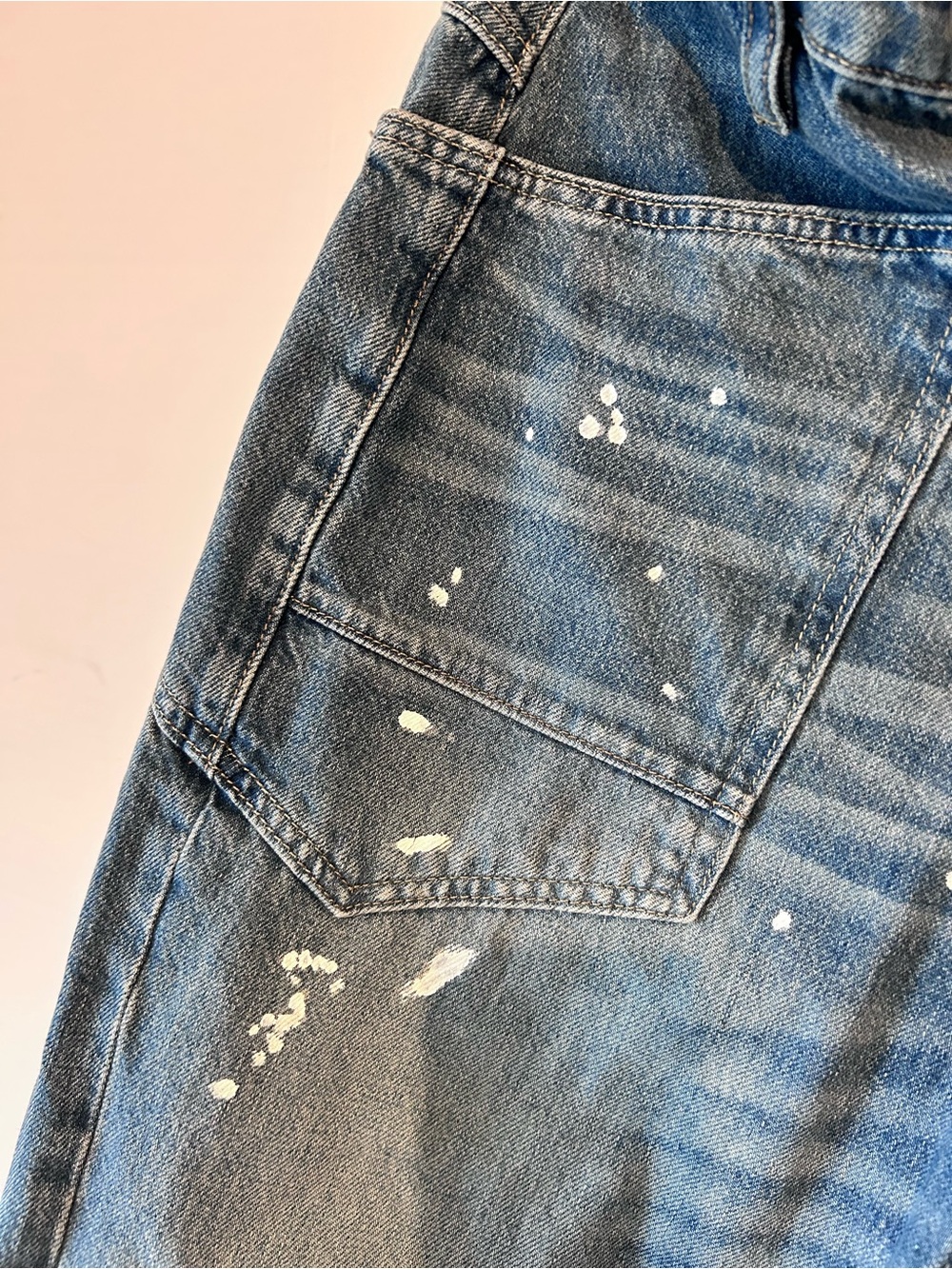 Free People We The Free Moxie Barrel Jeans Blue Paint Splatter Size 28 NWT Boho - Picture 12 of 13